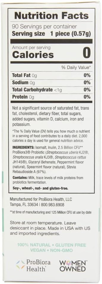 ProBiora Professional Strength Oral Probiotics for Teeth and Gums | Dental Probiotic for Oral Health | Bad Breath Treatment for Adults | Tooth Whitening | ProBiora3 Probiotic Blend | 90 Mint Tablets