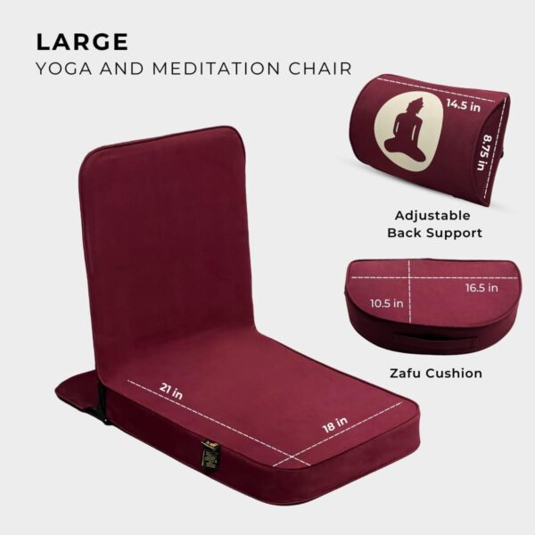 Friends of Meditation Relaxing Buddha Meditation Chair | Detachable Rectangular Back Support & Zafu Cushion | Portable Folding Chair | Floor Chair with Back Support | Yoga Chairs for Adults | Maroon