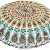 22" Peacock Mandala Bohemian Yoga Meditation Floor Pillow Cover Comfortable Home Cushion Couch Seating Large Zipped Throw Hippie Decorative Ottoman Boho Indian (White Multi)