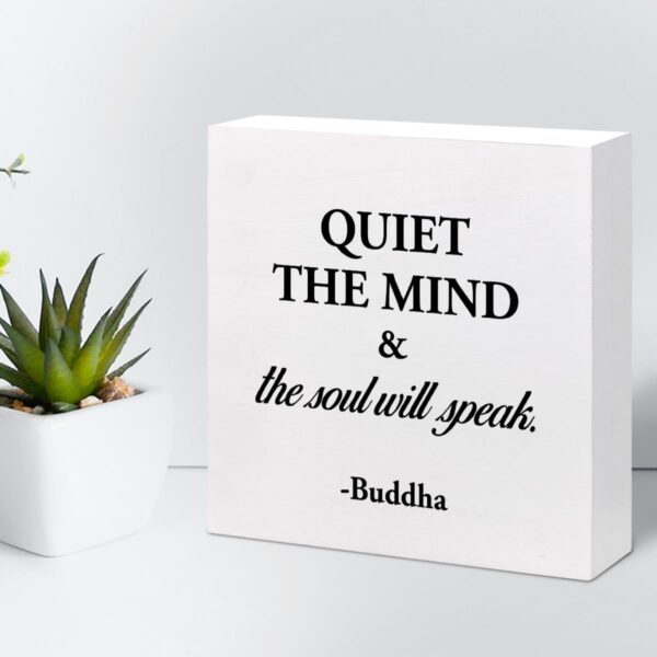 Quiet The Mind And The Soul Will Speak Sign,Inspirational Wood Block Box Plaque Sign Desk Decor for Home Yoga Room Meditation Space Shelf Table Decorations