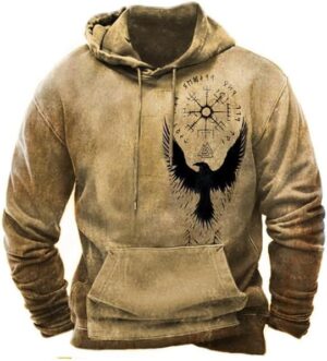ZOCAVIA American Flag Hoodies for Men USA Graphic Hooded Sweatshirts Drawstring Western Ethnic Boys Pullover Tops
