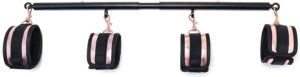 Spreader Bar Heavy Duty Stainless Steel Expandable Black Bar Home Gym with 4pcs Furry Purple Adjustable Strap,Sports Aid Training Fitness Gear Pilates Aid Kit,Yoga Set (Black+Rose-Gold PU Kit)