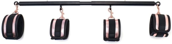 Spreader Bar Heavy Duty Stainless Steel Expandable Black Bar Home Gym with 4pcs Furry Purple Adjustable Strap,Sports Aid Training Fitness Gear Pilates Aid Kit,Yoga Set (Black+Rose-Gold PU Kit)