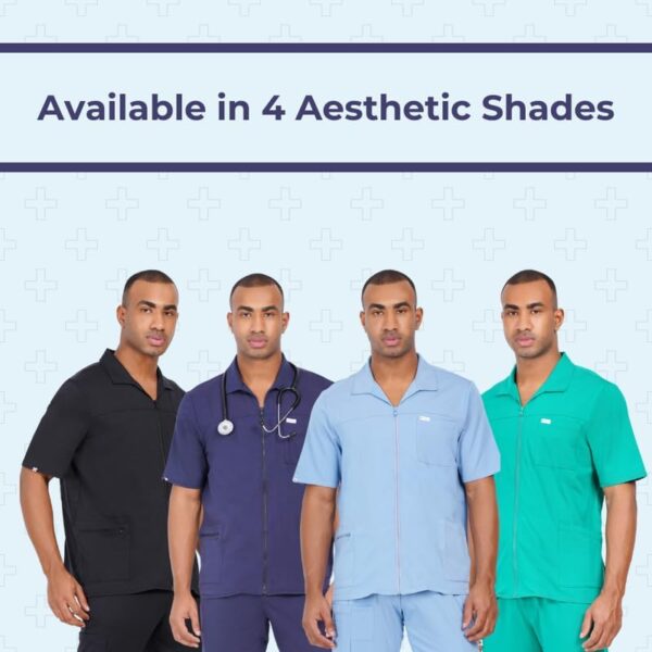 MIKAL Scrub Tops for Men Collar Jacket, Regular Fit with 5 Pockets Supersoft Cotton Premium Medical/Health Care Uniform