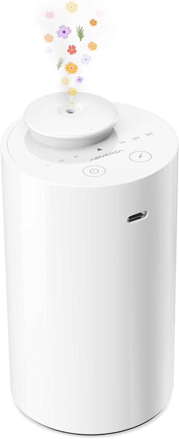 Waterless Diffuser for Essential Oil Nebulizer Battery Operated Mini Scent Air Machine Aromatherapy Atomizing Diffuser 4 Timers 3 Mist Level for Home Room Cars Office AN6 White