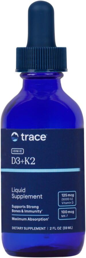 Trace Minerals | Liquid Ionic Vitamin D3 + K2 | 125 mcg (5,000 IU) D3, 100 mcg K2 | Concentrated Dietary Supplement | 2 fl oz. 296 Servings