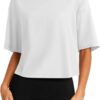 LASLULU Womens Cotton Short Sleeve Workout Shirts Loose Fit Crop Tops Yoga Gym Tee Casual Athletic Running T-Shirts