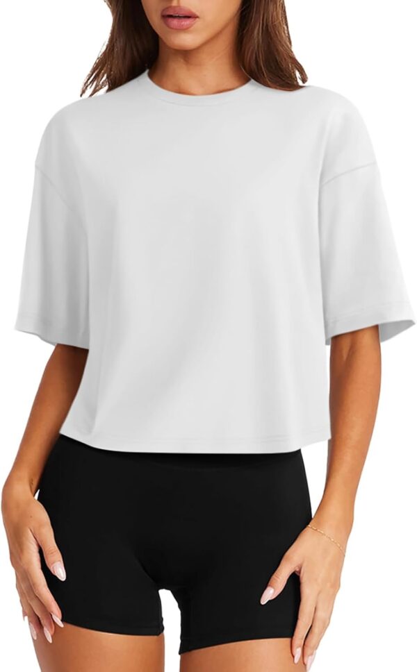 LASLULU Womens Cotton Short Sleeve Workout Shirts Loose Fit Crop Tops Yoga Gym Tee Casual Athletic Running T-Shirts