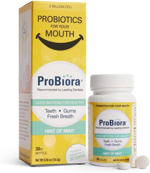 ProBiora Oral Probiotics for Teeth and Gums | Dental Probiotics for Improved Oral Health | Bad Breath Treatment for Adults | ProBiora3 Patented Probiotic Blend | Tooth Whitening | 30 Mint Tablets