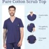 MIKAL Scrub Tops for Men V Neck Relaxed Fit W/ 3 Pockets, Super Soft Cotton Premium Knitted Medical/Health Care Uniform