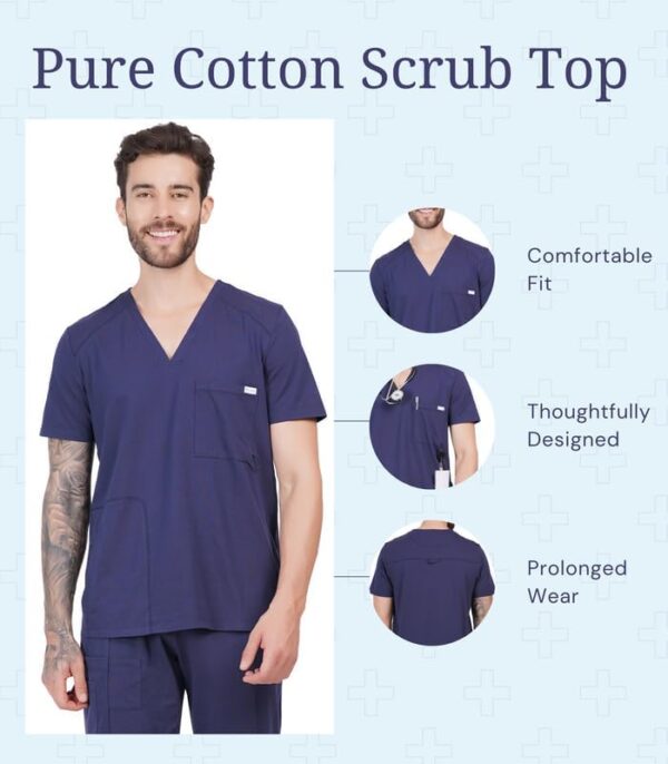 MIKAL Scrub Tops for Men V Neck Relaxed Fit W/ 3 Pockets, Super Soft Cotton Premium Knitted Medical/Health Care Uniform