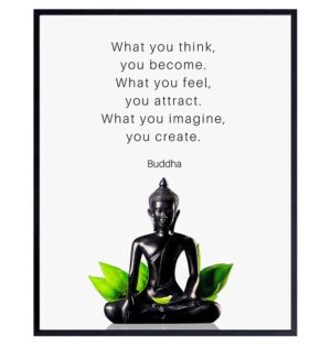 Buddha Quotes Wall Decor - Inspirational Quote Wall Art - Zen Meditation Decor - Buddha Statue Art - Spiritual Gifts for Women, Men - New Age Spa Room Decoration - Yoga Artwork - Buddhism Buddhist