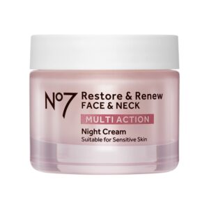 No7 Restore & Renew Multi Action Face & Neck Night Cream - Collagen Peptide Anti-Aging Face Cream - Hydrating Hyaluronic Acid Night Cream - Shea Butter + Vitamin E Skin Firming Night Cream (50ml)