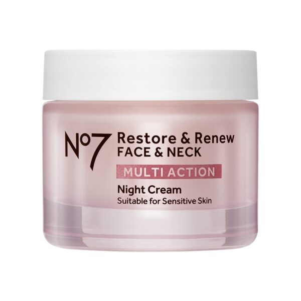 No7 Restore & Renew Multi Action Face & Neck Night Cream - Collagen Peptide Anti-Aging Face Cream - Hydrating Hyaluronic Acid Night Cream - Shea Butter + Vitamin E Skin Firming Night Cream (50ml)