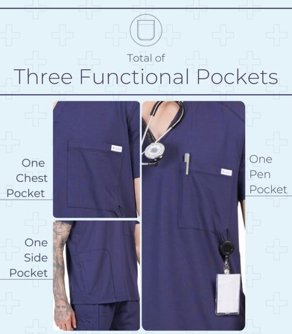 MIKAL Scrub Tops for Men V Neck Relaxed Fit W/ 3 Pockets, Super Soft Cotton Premium Knitted Medical/Health Care Uniform