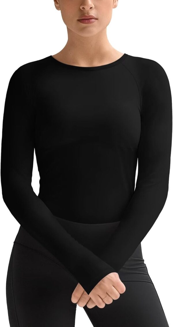 Womens Long Sleeve Workout Tops Slim-Fit Yoga Top Quick Dry Running Athletic Shirt High Stretch