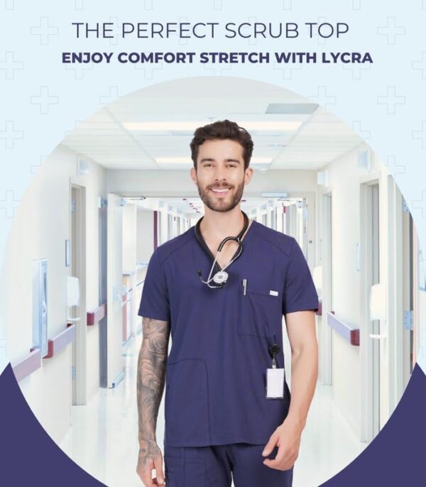 MIKAL Scrub Tops for Men V Neck Relaxed Fit W/ 3 Pockets, Super Soft Cotton Premium Knitted Medical/Health Care Uniform
