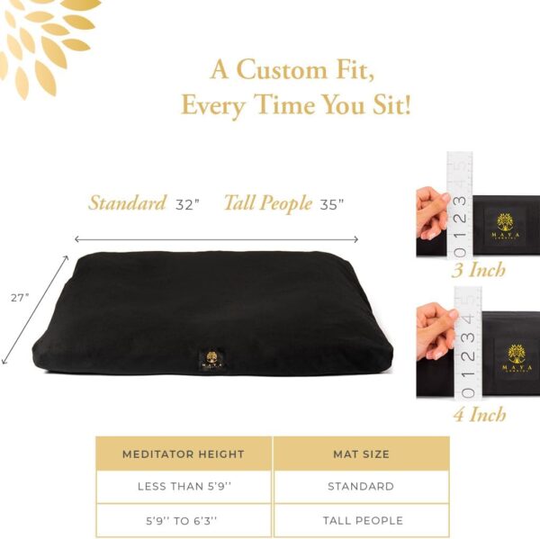 Organic Meditation Mat Zabuton/Floor Pillow - 3 & 4 Inch Thickness Options - Prevents Knees & Legs Pain