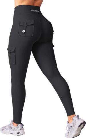 YEOREO Workout Cargo Leggings with Pockets for Women Hidden Scrunch Butt Lifting Hedda Leggings Compression Gym Yoga Pants