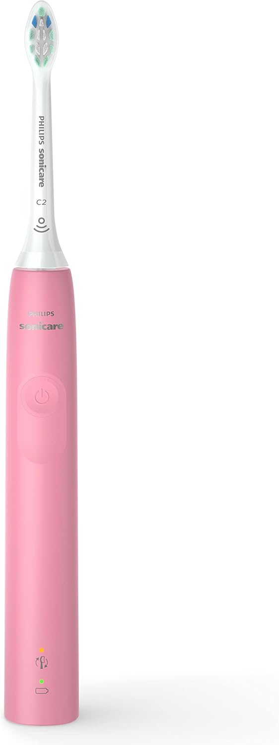 Philips Sonicare 4100 Rechargeable Electric Toothbrush, with Pressure Sensor, 2 Intensity Settings, SmarTimer and QuadPacer, 14-Day Battery Life, Deep Pink, Model HX3681/26