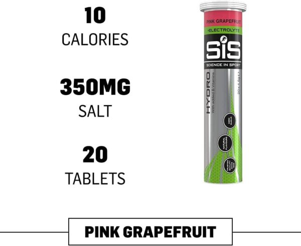 Science in Sport Hydro Electrolyte Tablets, Fast Hydration, Performance Electrolytes for Enhanced Hydration & Endurance Supplement for Running, Cycling, Triathlon, Pink Grapefruit - 20 Tablets 1 Pack