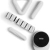 Fitness Pack of 4 Pilates Accessories: 1 Weights 2 Wristbands 2 Dumbbells 2 Dumbbells 2 Sliding Discs 1 Steel Elastic Band in White Silicone
