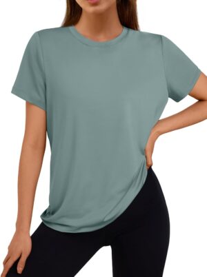 AUTOMET Women's Workout Tops Short Sleeve Gym Shirts Summer Athletic Yoga Tshirts Loose Fit Casual Clothes 2025