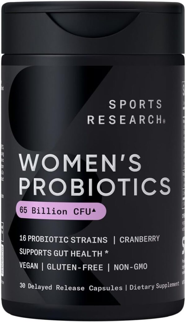 Sports Research Probiotics with Prebiotics & Cranberry | Women's Probiotic Blend with 65 Billion CFU at Expiration | Gluten Free, Non-GMO Verified & Vegan Certified (30 Count)