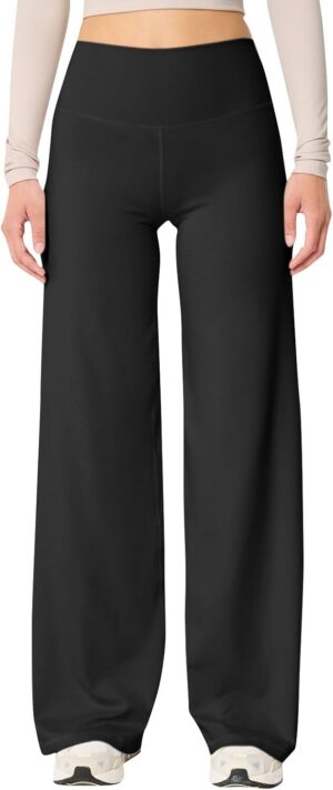 Women Wide Leg Yoga Pants with Pockets High Waist Straight Leg Dress Pants Tummy Control Flare Leggings