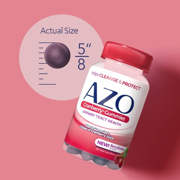 AZO Cranberry Urinary Tract Health Gummies Dietary Supplement, 2 Gummies = 1 Glass of Cranberry Juice, Helps Cleanse & Protect, Natural Berrylicious Flavor, Non-GMO, 72 Gummies