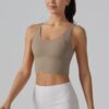 ABOCIW Longline Sports Bra for Women V Back Wireless Padded Medium Support Yoga Bra Workout Crop Tank Tops