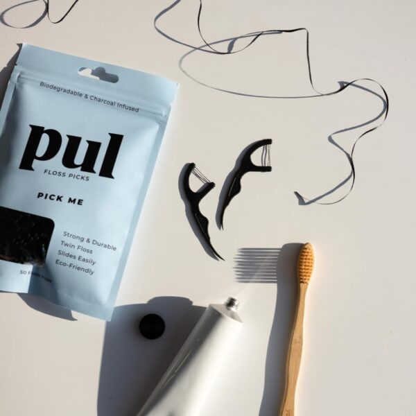 PUL Biodegradable Mint Dental Floss Picks Made from Plants - BPA Free Teeth Flossers for Minty Fresh Oral Care - Shred & Fluoride Free Dental Picks - 200 Count