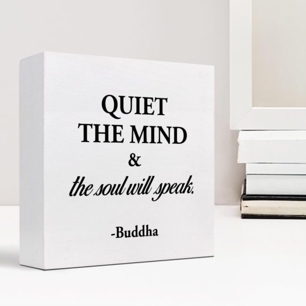 Quiet The Mind And The Soul Will Speak Sign,Inspirational Wood Block Box Plaque Sign Desk Decor for Home Yoga Room Meditation Space Shelf Table Decorations