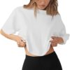 LASLULU Womens Cotton Short Sleeve Workout Shirts Loose Fit Crop Tops Yoga Gym Tee Casual Athletic Running T-Shirts