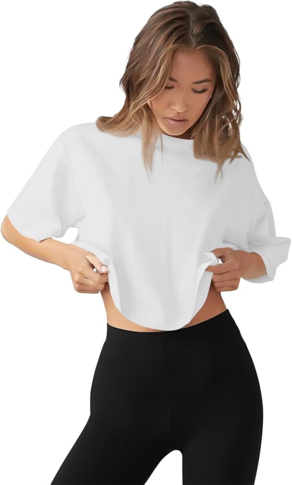 LASLULU Womens Cotton Short Sleeve Workout Shirts Loose Fit Crop Tops Yoga Gym Tee Casual Athletic Running T-Shirts