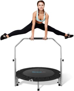 SereneLife 36"/40" Foldable Mini Trampoline - Compact Fitness Trampoline for Kids Adults, Exercise Rebounder with Foam Handle, Indoor/Garden Workout Equipment, Max Load 150/220 lbs