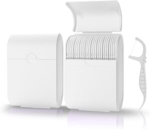 Portable Dental Floss Picks Case 2 Box，52 Count Flosser a Box – Travel Dental Hygiene Kit with Floss Stick and Toothpick Cases -White，Mint Flavored, Twin Line Design.