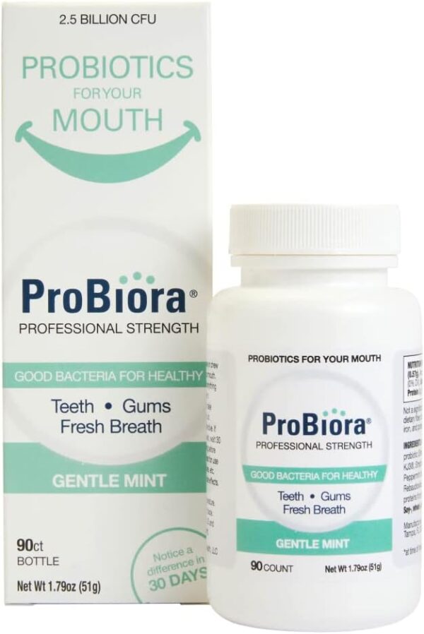 ProBiora Professional Strength Oral Probiotics for Teeth and Gums | Dental Probiotic for Oral Health | Bad Breath Treatment for Adults | Tooth Whitening | ProBiora3 Probiotic Blend | 90 Mint Tablets