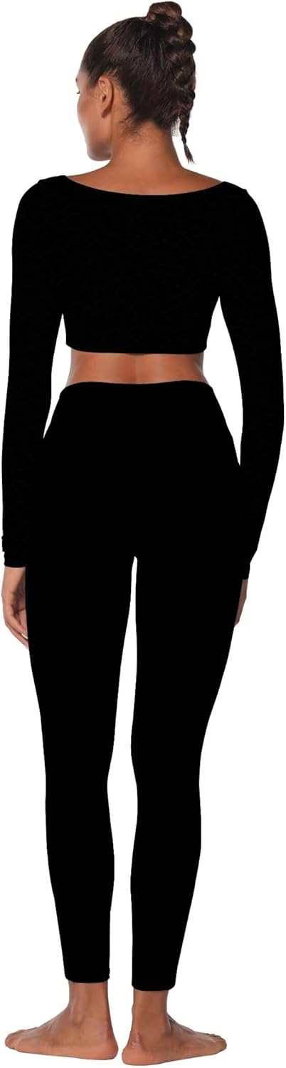 Sunzel Long Sleeve Workout Tops for Women Breathable Square Neck Crop Top with Built in Bra Cropped Yoga Shirt for Lounge Gym