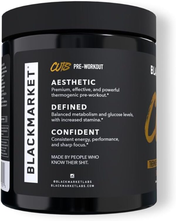 BLACKMARKET CUTS Pre Workout - Flavored Energy Powdered Drink Mix for Men & Women, Great for Muscle Definition, Thermogenic, Creatine Free, (Peach Ring, 30 Servings)