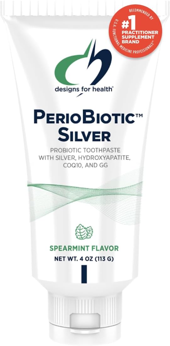 Designs for Health PerioBiotic Silver Hydroxyapatite Toothpaste - Fluoride Free Toothpaste with Oral Probiotics with Whitening Hydroxyapatite - Supports Gum Health & Remineralization (4oz Mint)