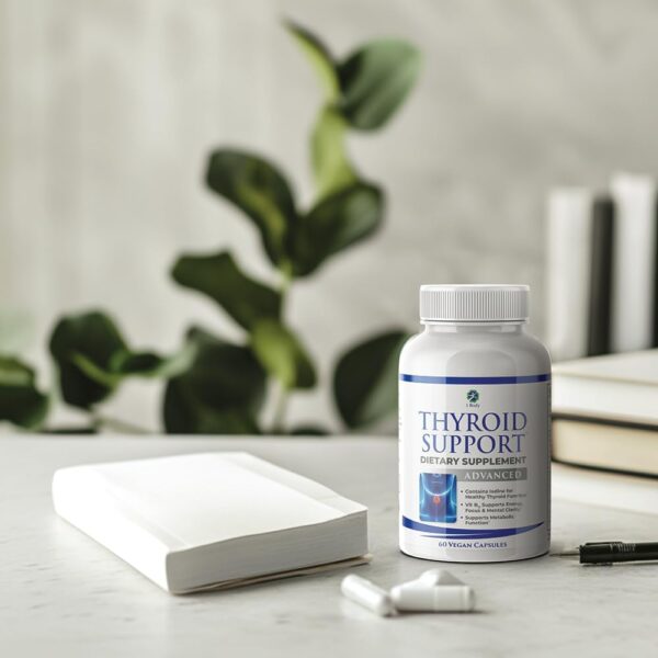 1 Body Thyroid Support Supplement with Iodine, B12, Zinc, Selenium, Ashwagandha, Non-GMO, Vegetarian, 30 Day Supply