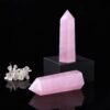 Runyangshi Large Rose Quartz Natural Healing Crystal Wand 4.72"-5" Crystals Tower 6 Faceted Single Point Crystal Prism Wand Natural Stones for Meditation Reiki Chakra Therapy Home Decor Gift