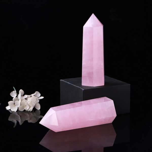 Runyangshi Large Rose Quartz Natural Healing Crystal Wand 4.72"-5" Crystals Tower 6 Faceted Single Point Crystal Prism Wand Natural Stones for Meditation Reiki Chakra Therapy Home Decor Gift