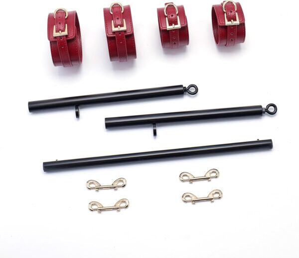 Spreader Bar Heavy Duty Stainless Steel Expandable Silver Bar Home Gym with 4pcs PU Purple Adjustable Strap,Sports Aid Training Fitness Gear Pilates Aid Kit,Yoga Set (Black+Claret PU Kit)