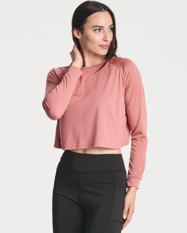 Real Essentials 4 Pack: Women's Dry-Fit Long Sleeve Petal Back Crop Top - Athletic Cropped Tee (Available in Plus Size)
