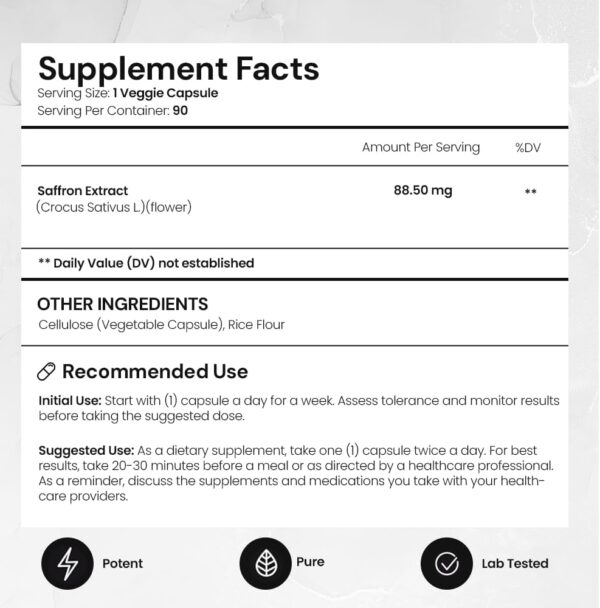 ACEWORKZ Saffron Supplements - 100% Pure Saffron Extract Capsules - Boost Energy & Mood, Support Eye & Heart Health - for Women & Men (90 Capsules)