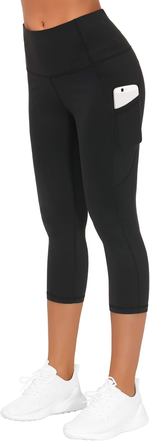 THE GYM PEOPLE Thick High Waist Capris Yoga Pants with Pockets, Tummy Control Workout Running Yoga Leggings for Women