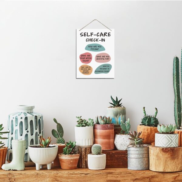 Self-care Check-in Sign, Mental Health Wood Sign, Rustic Hanging Wood Plaque Sign, Classroom Decor, Well-being Decor, Wall Decor Art, Therapist Office Decor, Counseling Room Hanging Decor
