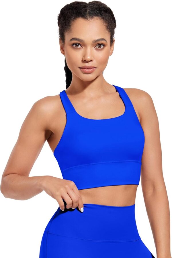 XUNYU Longline Sports Bra for Women Y Back Workout Tank Tops with Built in Bras Supportive Yoga Padded Crop Top